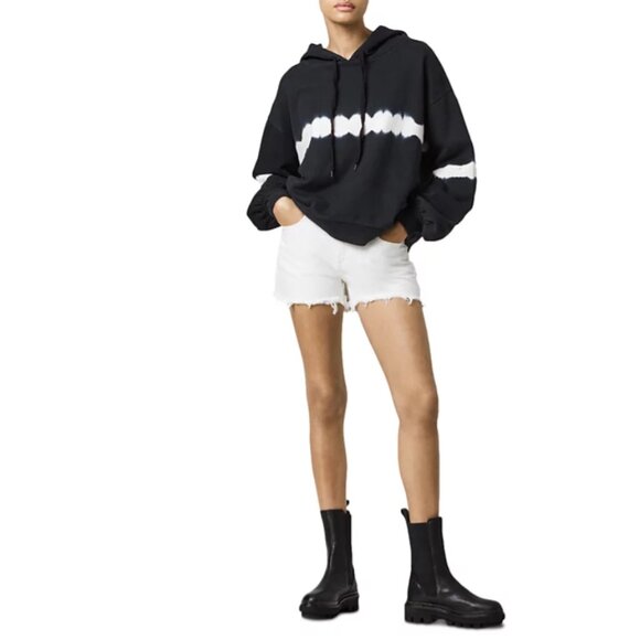 AllSaints - Rihan Tie Dye Hooded Sweatshirt 6229624 | XS | Black & White Stripe - Picture 3 of 14